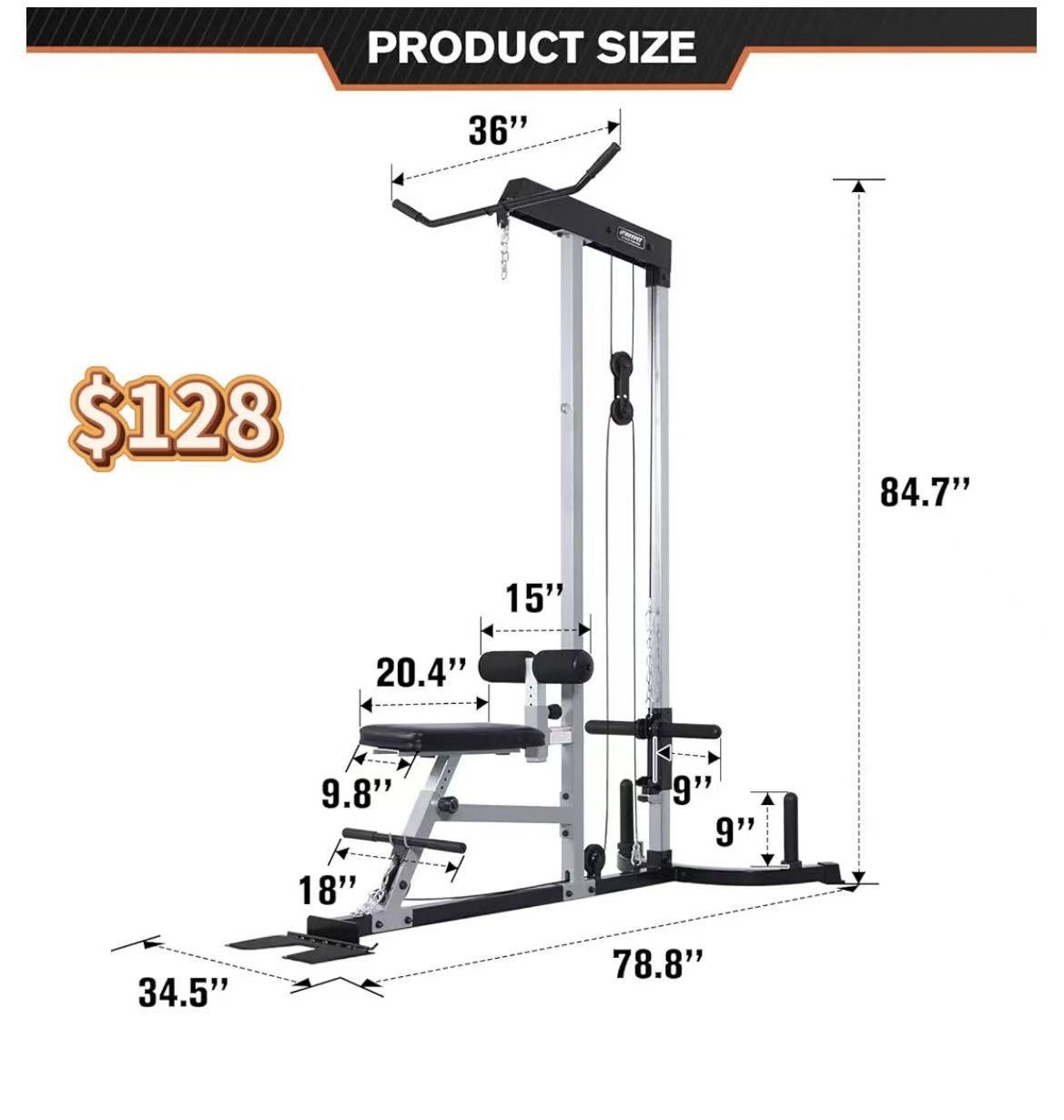 😀 RitFit LAT Pull Down Machine, Low Row Cable Machine with Adjustable Pulley System, Seat and Knee Support for Strength Training Home Gym Equipment