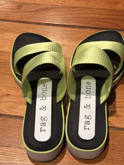 Rag & Bone Mila Logo Lime Green Canvas Slide Sandals