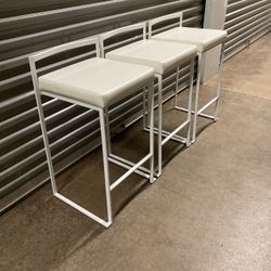 Fuji Stacker 26" Counter Stools - White Faux Leather (Set of 3)