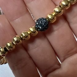 Elastic Gold filled Balls And Dark Blue Cristals Ball Bracelet 