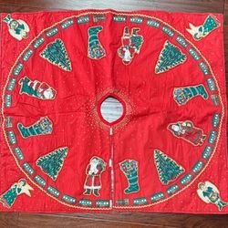 Vintage Tree Skirt Train Angels Christmas Tree 39”x34” just $8