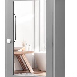 BATHROOM MEDICINE CABINET WITH MIRROR AND ADJUSTABLE SHELF-GREY