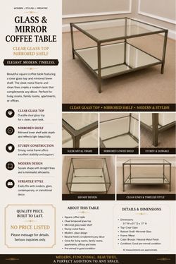 Glass & Mirror Coffee Table with Metal Frame