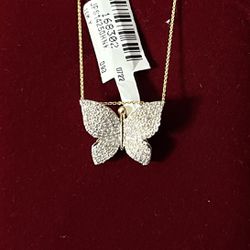 10k Gold 1/2 Carat Diamond Butterfly Necklace 