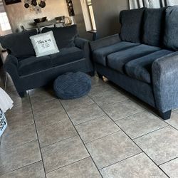 Charcoal, gray couch, and loveseat