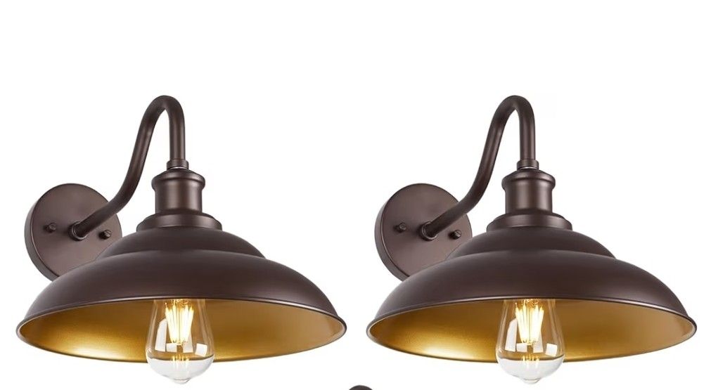 12 Inch Gooseneck Outdoor Wall Mount Light, Set of 2, Bronze