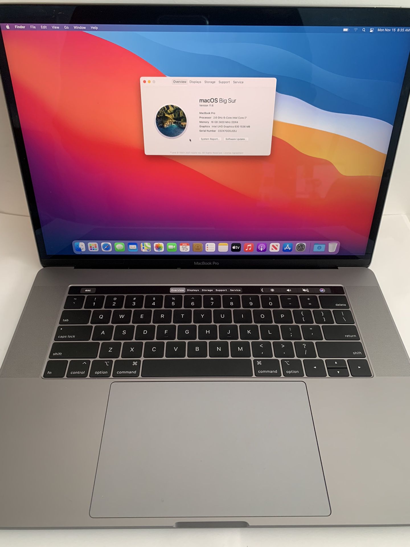 MacBook Pro 15-inch (2018), 2.6 GHz 6-Core Intel Core i7, 500 GB SSD, 16 GB RAM