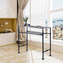 Bar Table 47" High Top, Bar Height Pub Table Sofa Console Table Rectangular Kitchen & Dining Coffee Table, Heavy Duty Metal Pipe, Marble Top, Vintage