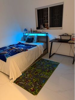 Queen bed frame with LED headboard + mattress