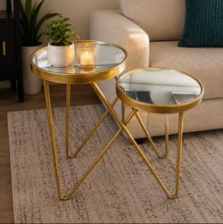 Modern Gold 2-Tier Mirrored Accent Table | Glam End Table | 24” Tall