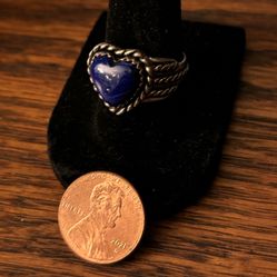Vintage Sterling Silver Lapis Lazuli Heart Chunky Ring sz 7 12” Lapis Jewelry / Gemstone 