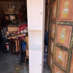 Tall Slim Storage Cabinet Shelf 71” White Narrow Organizer w/ Doors Shelves