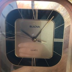 Vintage a BULOVA brushed brass quartz Desk /mantle Clock