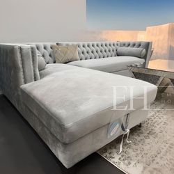 Silver Grey Velvet Sofa Sectional 