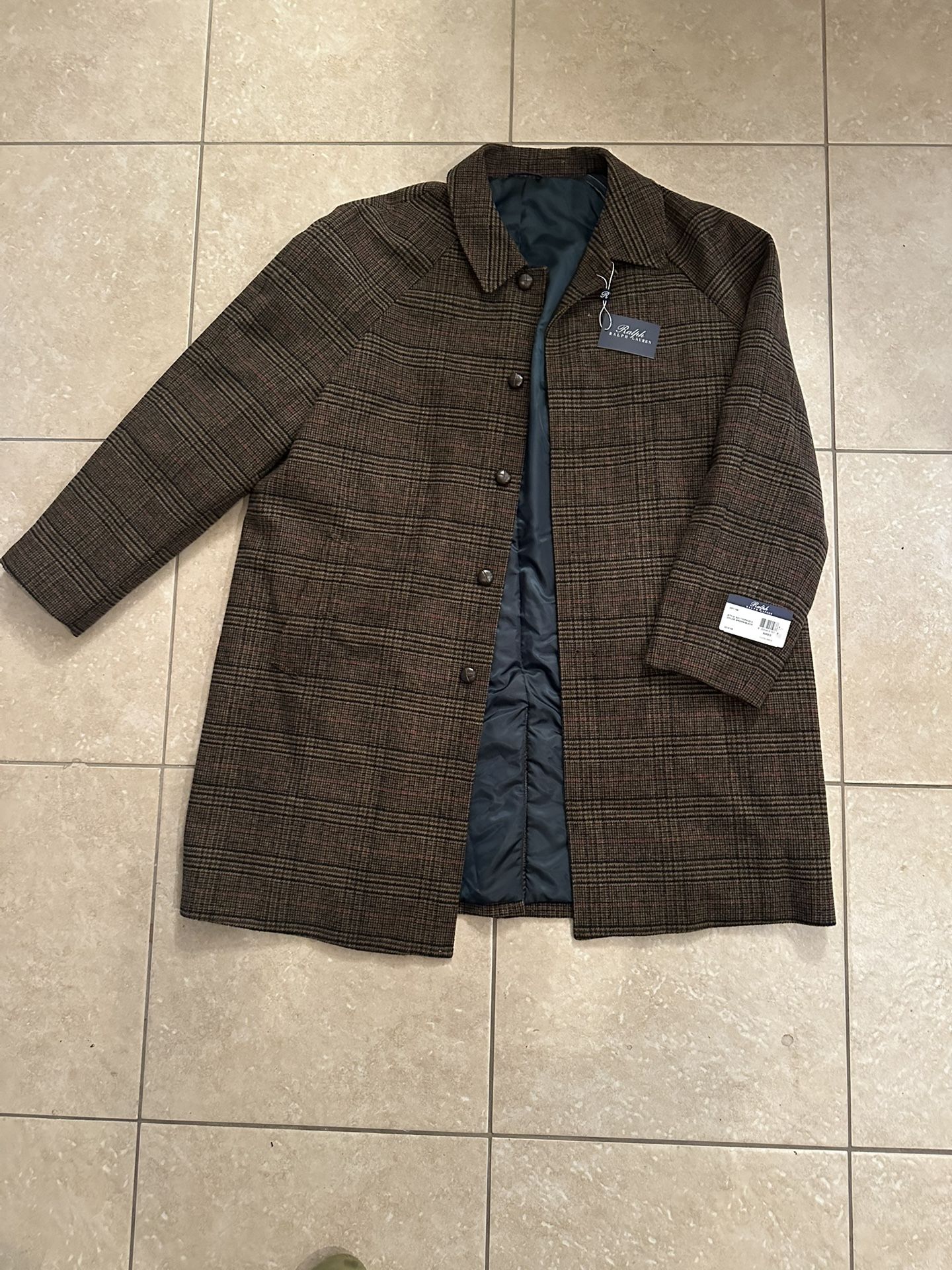 MEN NWT RALPH LAUREN TWEED/PLAID TRENCH COAT SIZE 54REG