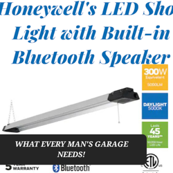 Honeywell's LED Shop Light MANCAVE GARAGE  LED 4FT  LIGHT with Built-in Bluetooth Speaker