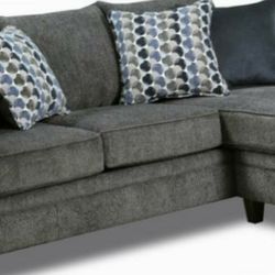 New Slate Sectional with Reversible Chaise and Pillows