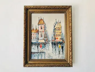 Vintage Impressionist Paris Street Scene Oil Painting
