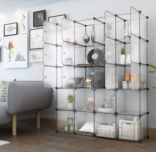 LANGRIA 20 Cubby Shelving Closet System Cube Organizer Plastic Storage Cubes Drawer Unit, Bookcase Cabinet. NO TOOLS NEEDED!