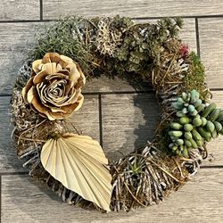 Whimsical Natural Faux Succulent & Twig Wreath