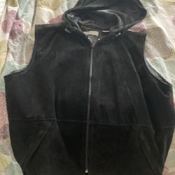 Black Vintage Suede Zip Up Hooded Vest Sz S-reduced Again!