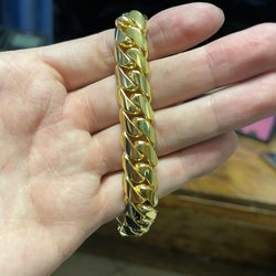 🥇👑 14MM MIAMI CUBAN LINK BRACELET 8.5” 🔥‼️ GOLD OVER SILVER