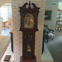 Handcrafted Solid Wood Grandfather Clock, Signed & Dated 1980 — Moon Phase, Triple Chime
