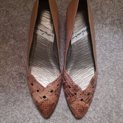Ladies Snakeskin Flats, Slight Wedge, Sz 9 N, By Impo