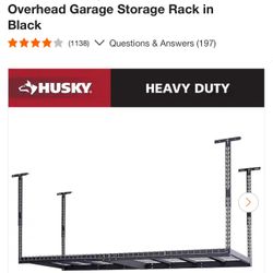 Husky 97.5 in. W x 43.75 in. H x 32 in. D Adjustable Height Metal Heavy-Duty Overhead Garage Storage Rack in Black