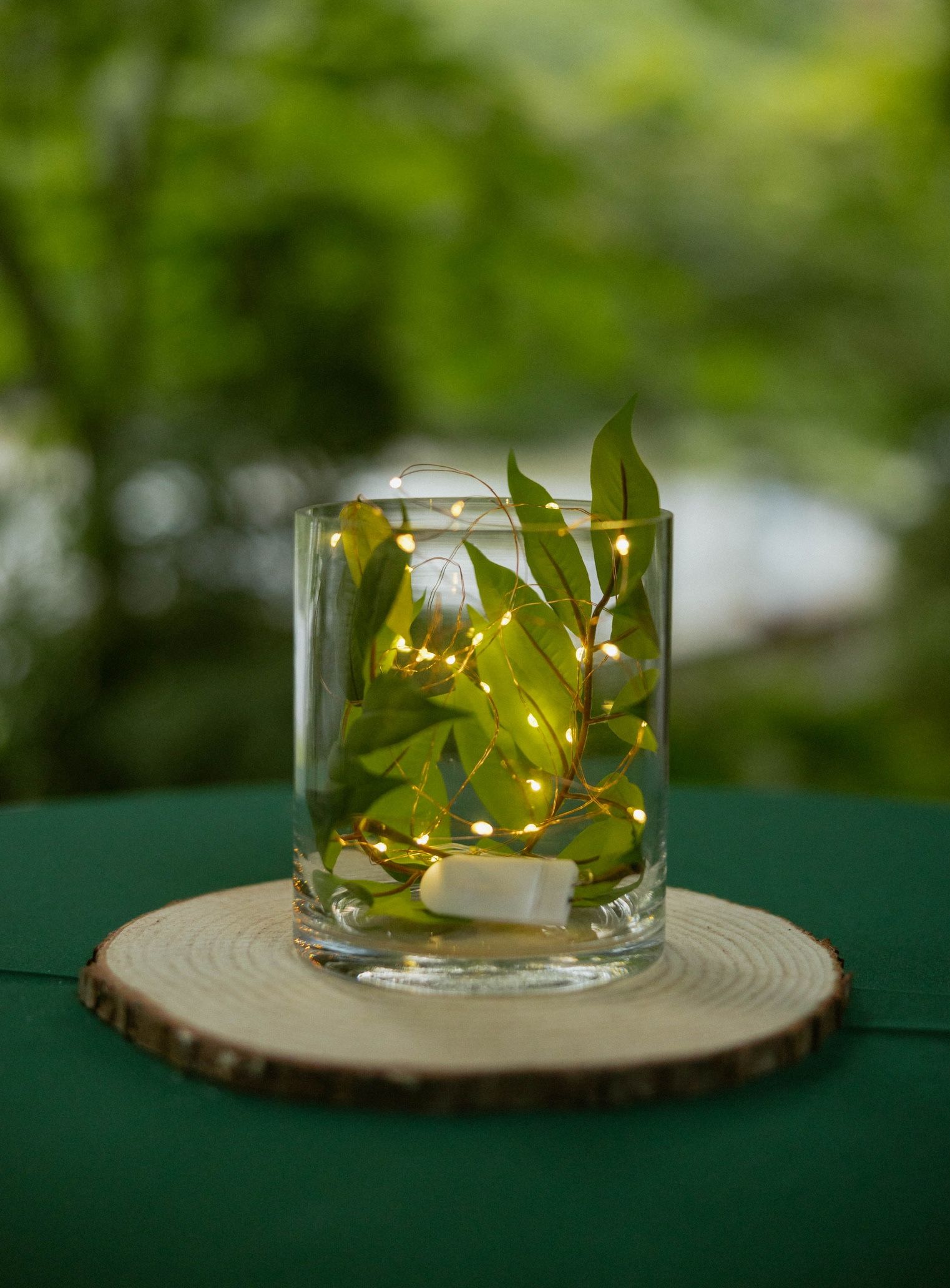 Small Wedding Centerpiece - Fairy Lights And Wood