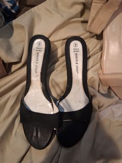 Ladies black slip on heels
