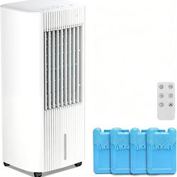 Portable Evaporative Air Cooler,3 In 1 Swamp Cooler with 4 Ice Packs,15H Timer,3 Speeds & 3 Modes,Remote,Cooling Fan for Bedroom,Living Room,Office,Pe