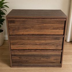 Modern Walnut 3-Drawer Dresser: Large Storage Chest, Space-Saving as a Nightstand, Entryway Table, or Nursery Organizer
