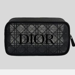 NEW DIOR Black Mesh Makeup Bag Cosmetic Pouch, Limited Edition 6" x 3.5" x 3.5"