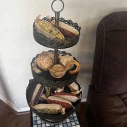 Three-Tier Decorative Stand with Dried Corn