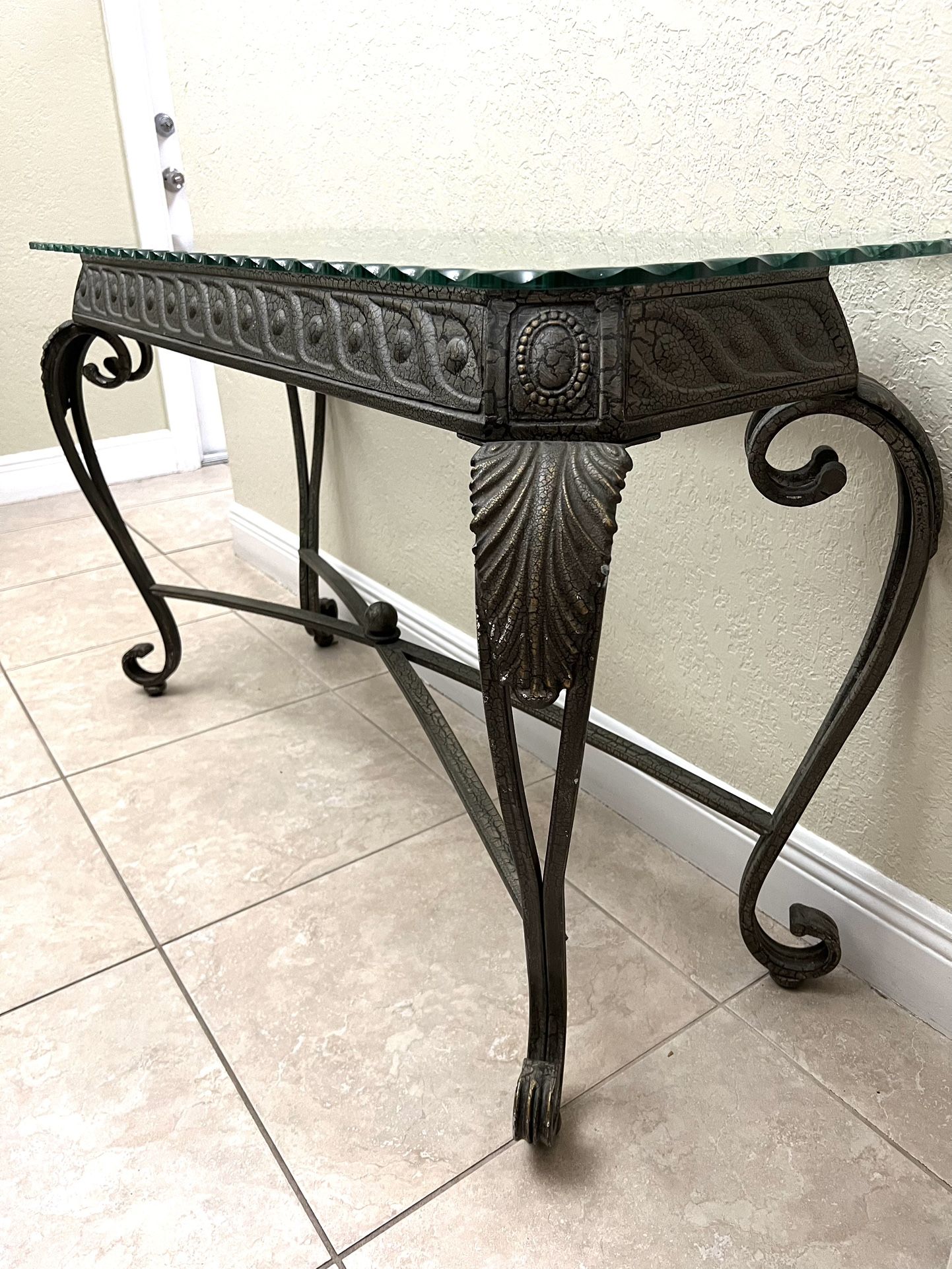 Antique Iron & Glass Table with Mirror