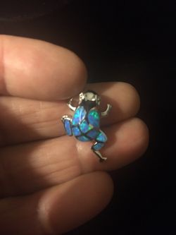 Sterling Silver Frog Blue Lab Opal Pendant