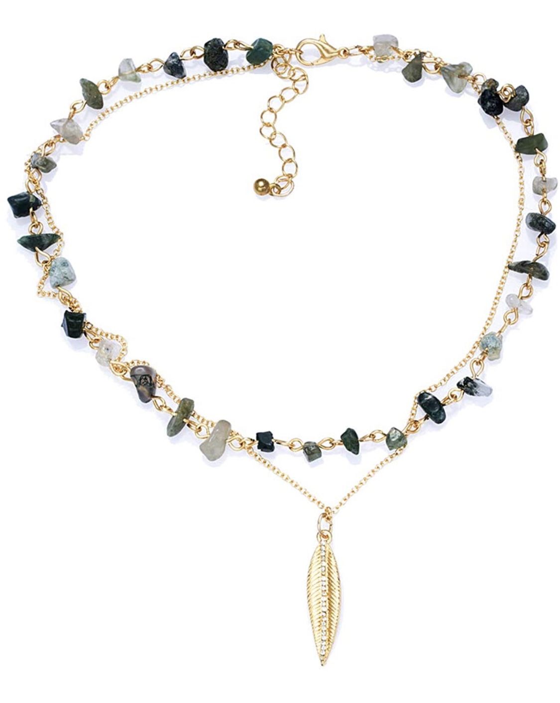 Artilady Layered Gold Choker Necklace - Boho Necklace for Women, Birthday Gifts for Mom, Great Style Boho Jewelry (Light Green Agate)