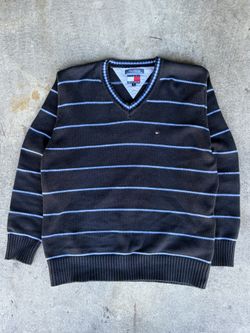Vintage Navy and blue striped Tommy V neck Hilfiger sweater.