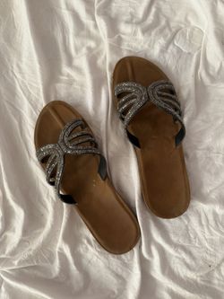 Summer Sandals Black Rhinestones Sparkly Slip On 