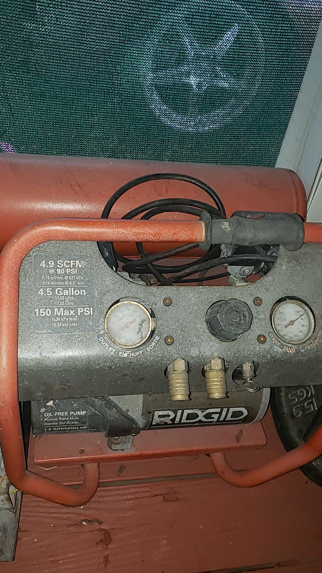 Compressor RIDGID oil free pump, 1.8 running HP $100