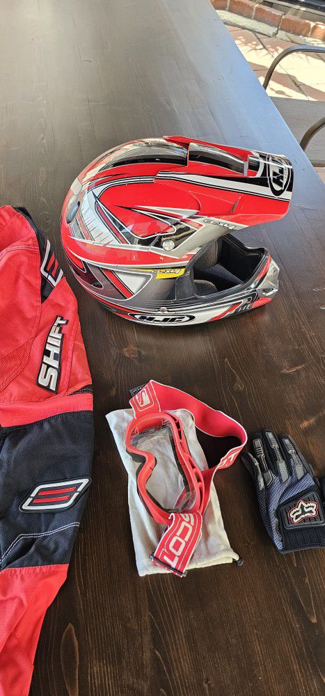 Helmet and Riding Pants With Gloves & Goggles