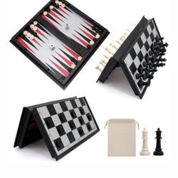 3 in 1 Magnetic Chess Checkers Backgammon Set for Portabel Travel Chess Game with Folding Case