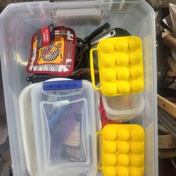 Tote Of Camping Dishes 