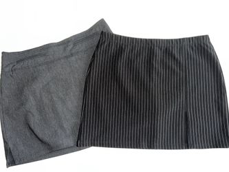Gray & Black Striped Asymmetrical Pencil Skirt Mini Length