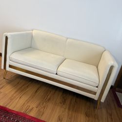 59” Modern Upholstered Velvet Loveseat Sofa 2 Seater Couch with Removable Cushions Side Pocket Mid-Century Tufted Living Room Set Gold Metal Legs,