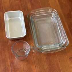 Pyrex Bakeware, Measuring Cup, And Loaf Tin