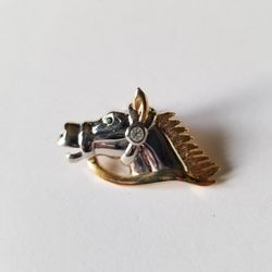 Equestrian Horse Pin/brooch Silver Gold Head