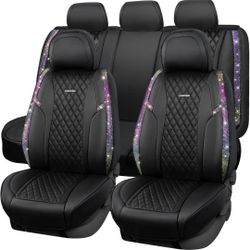 CAR PASS Iridescent Diamond &NAPPA Calfskin Leather Cushioned,Bling Seat Covers,Waterproof Heavy-Duty Anti-Slip,Universal Fit for Auto SUV Sedan,Spark