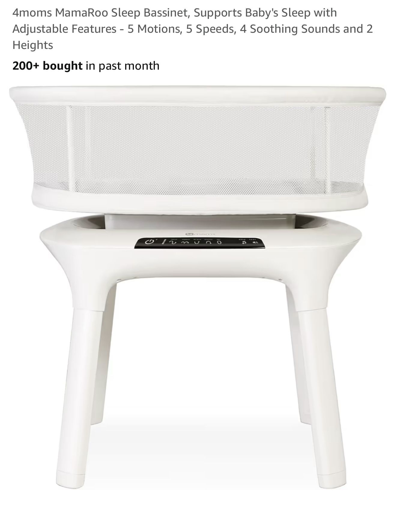 4moms MamaRoo Sleep Bassinet, Supports Baby's Sleep with Adjustable Features - 5 Motions, 5 Speeds, 4 Soothing Sounds and 2 Heights